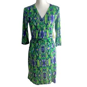 NWT Emma & Michelle Wrap Dress Green Purple Watercolor Size Small